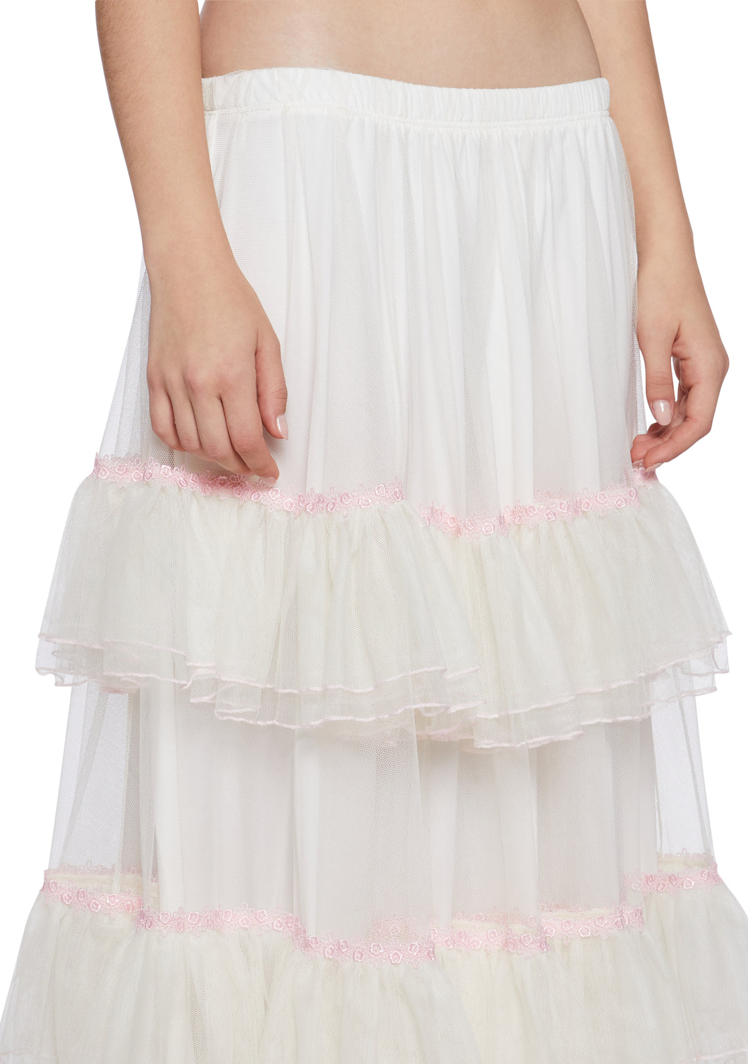 Womens Mesh Tiered Midi Skirt Sugar Thrillz - Off White - Image 5