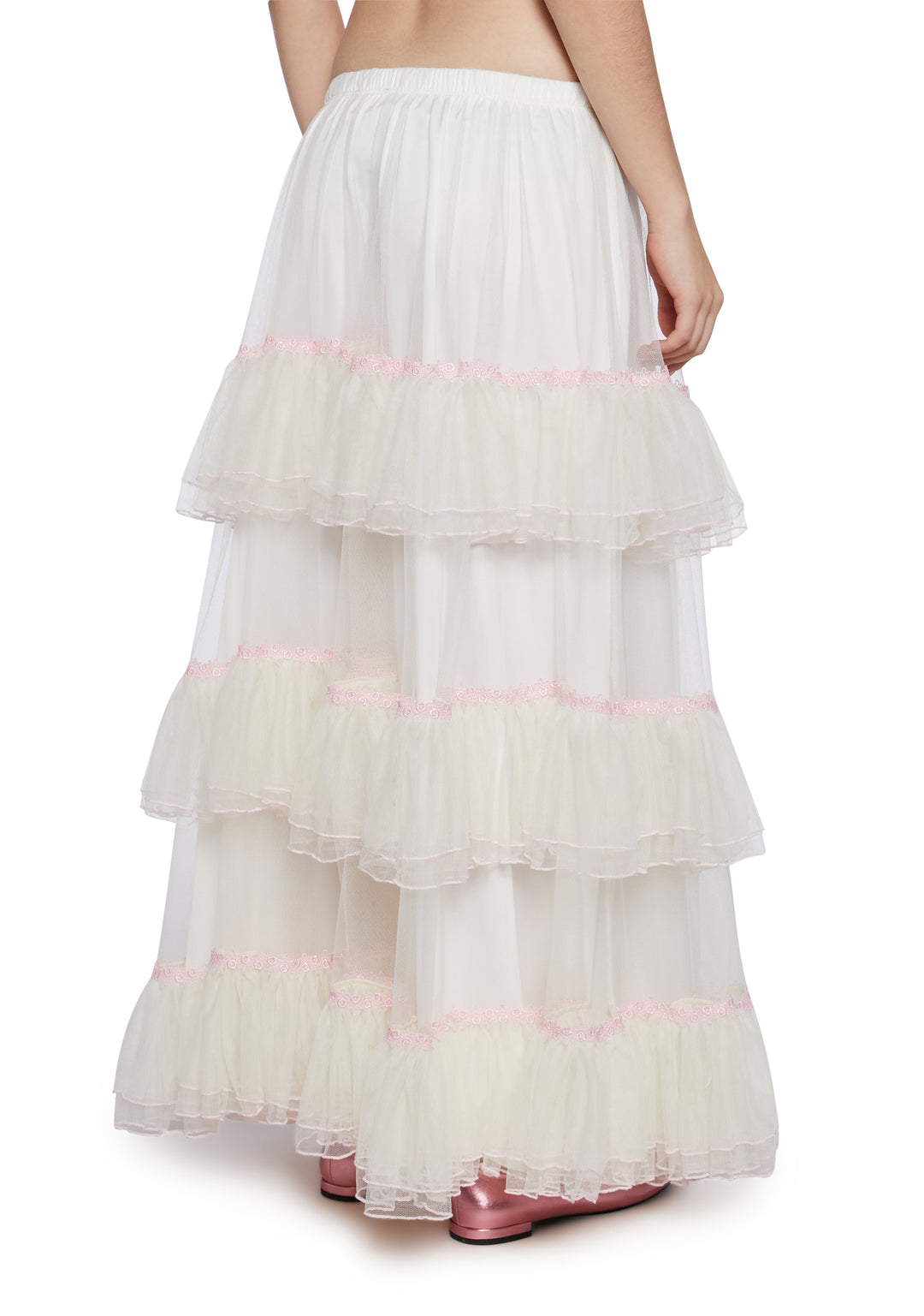 Womens Mesh Tiered Midi Skirt Sugar Thrillz - Off White - Image 4