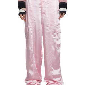 Satin Wide Leg Cargo Pants Sugar Thrillz - Pink