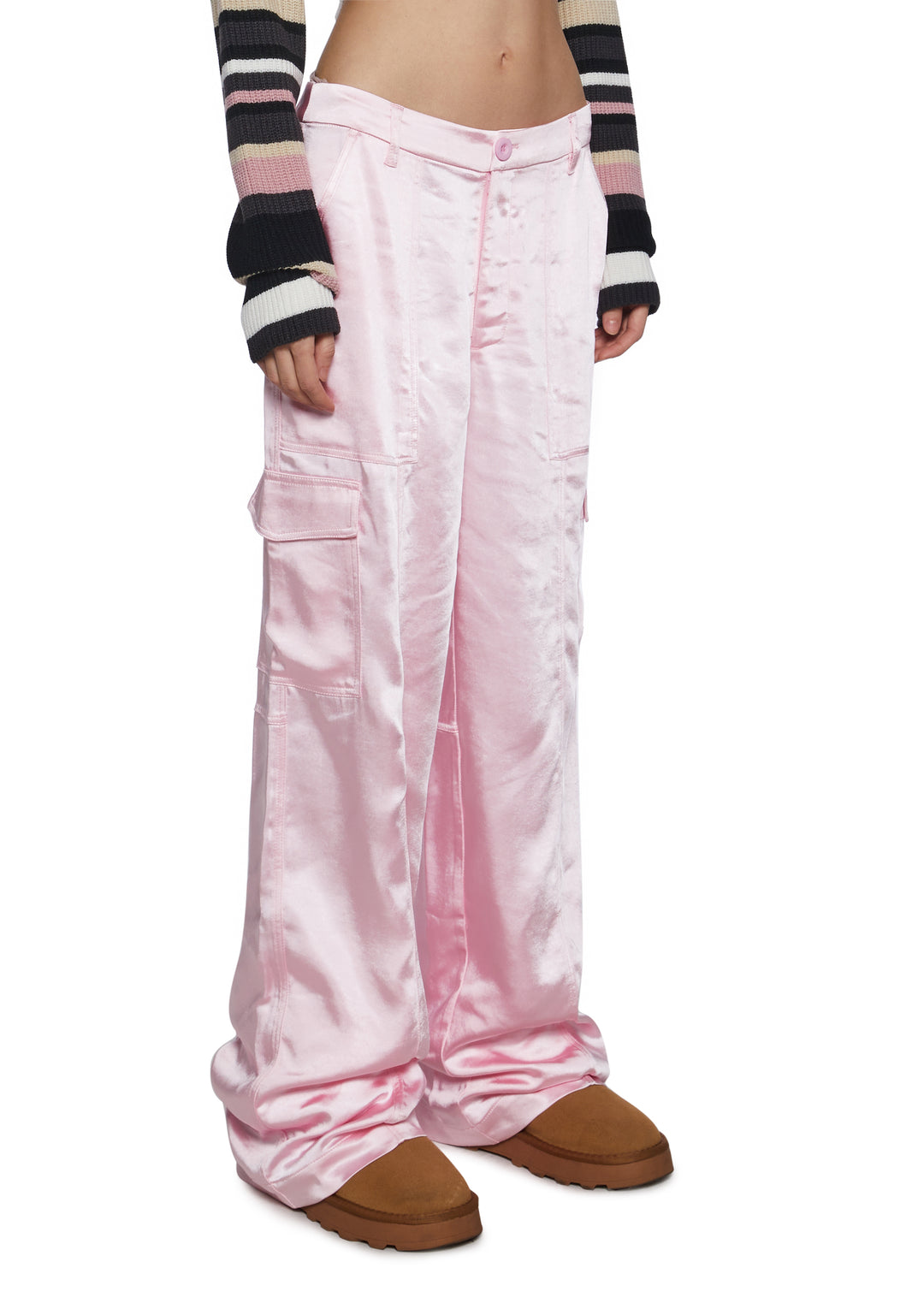 Satin Wide Leg Cargo Pants Sugar Thrillz - Pink - Image 3