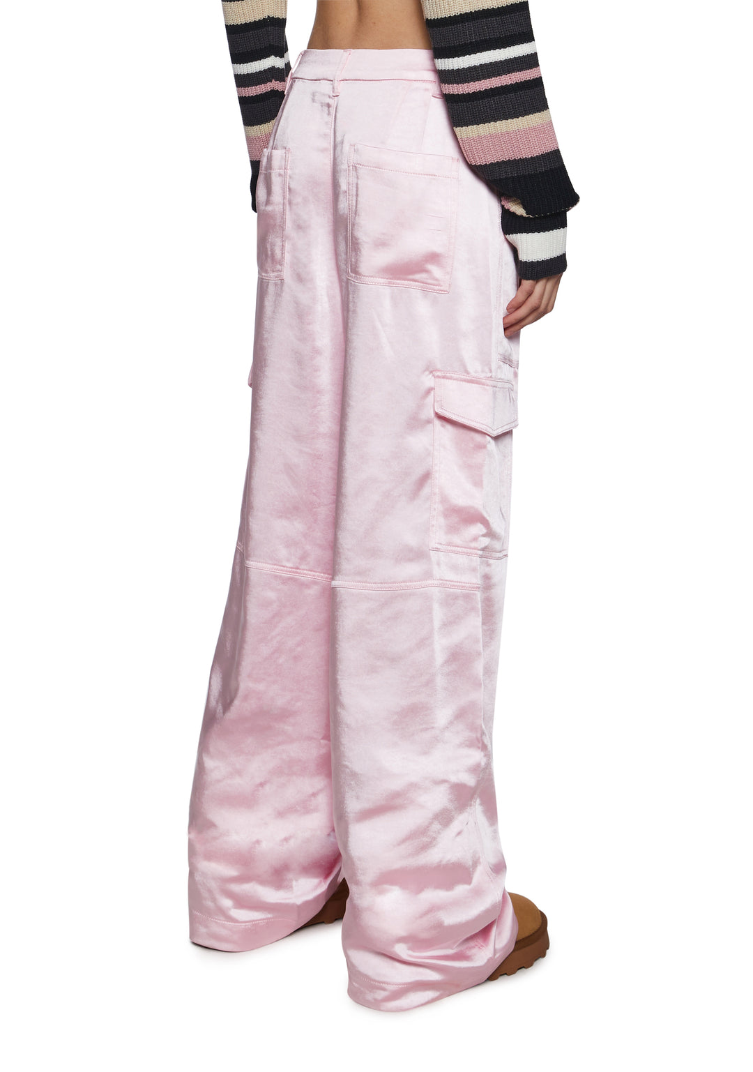 Satin Wide Leg Cargo Pants Sugar Thrillz - Pink - Image 4