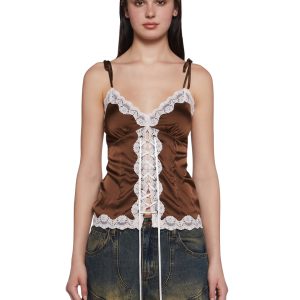Satin Floral Lace Ribbon Cami Tank Delia's - Brown