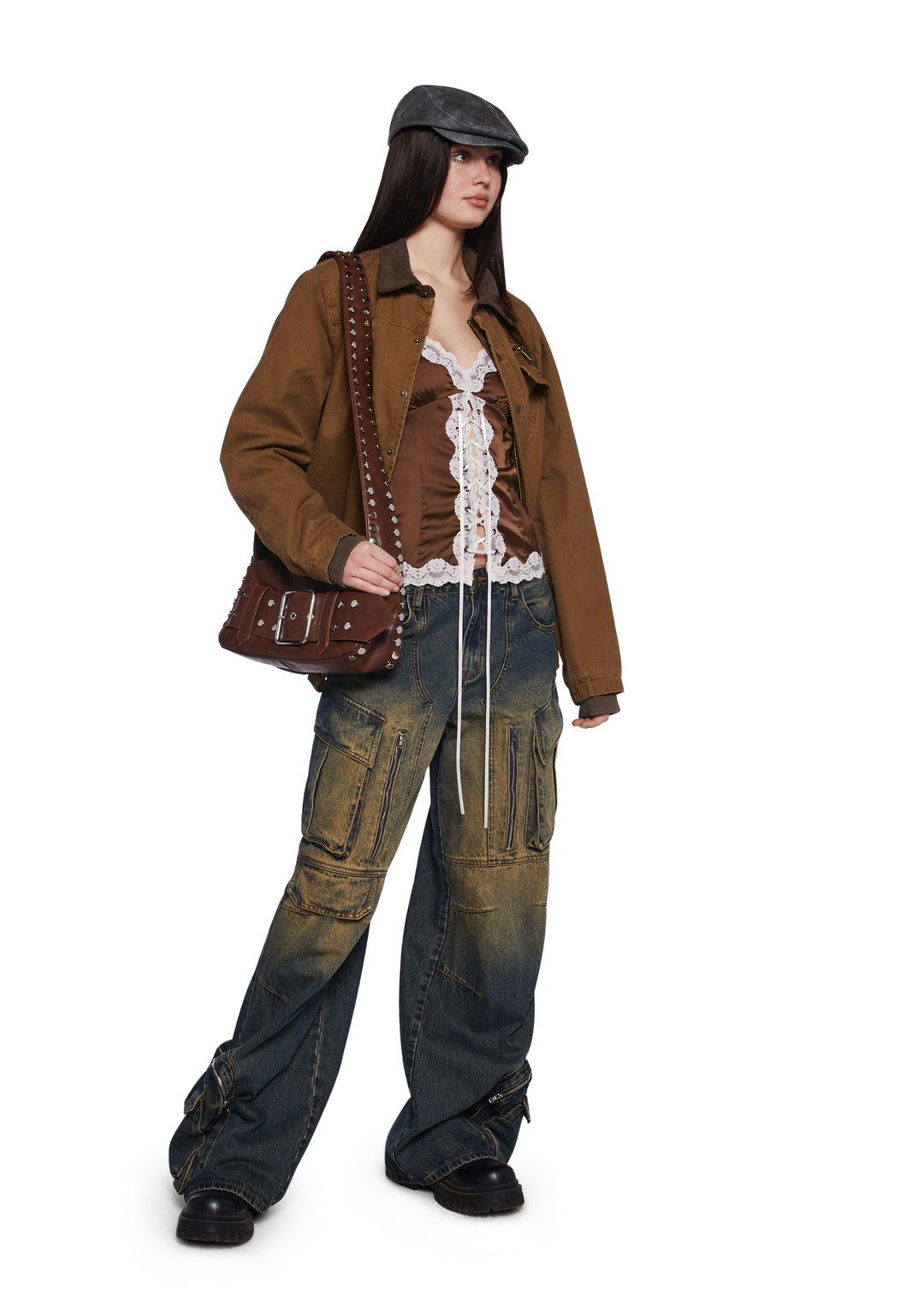 Satin Floral Lace Ribbon Cami Tank Delia's - Brown - Image 2