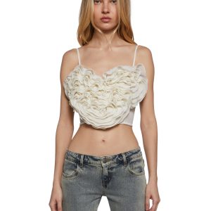 Womens Sexy Ruffled Chiffon Heart Tank Top Sugar Thrillz - Off White