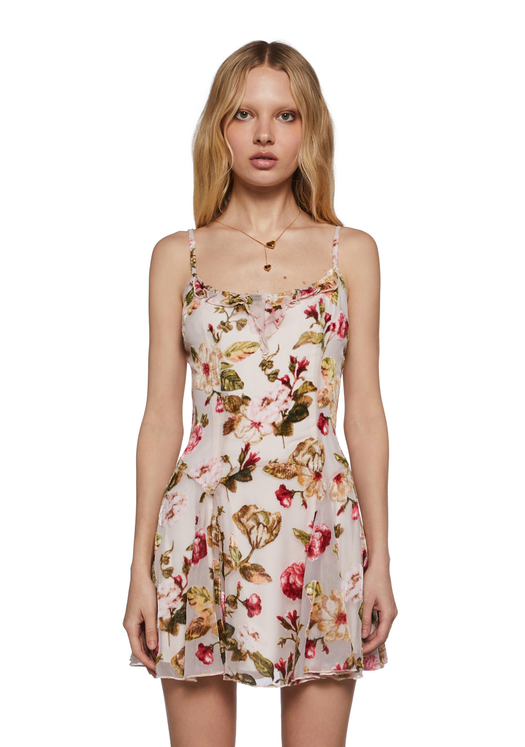 Womens Floral Velvet Mini Dress Current Mood - Multi