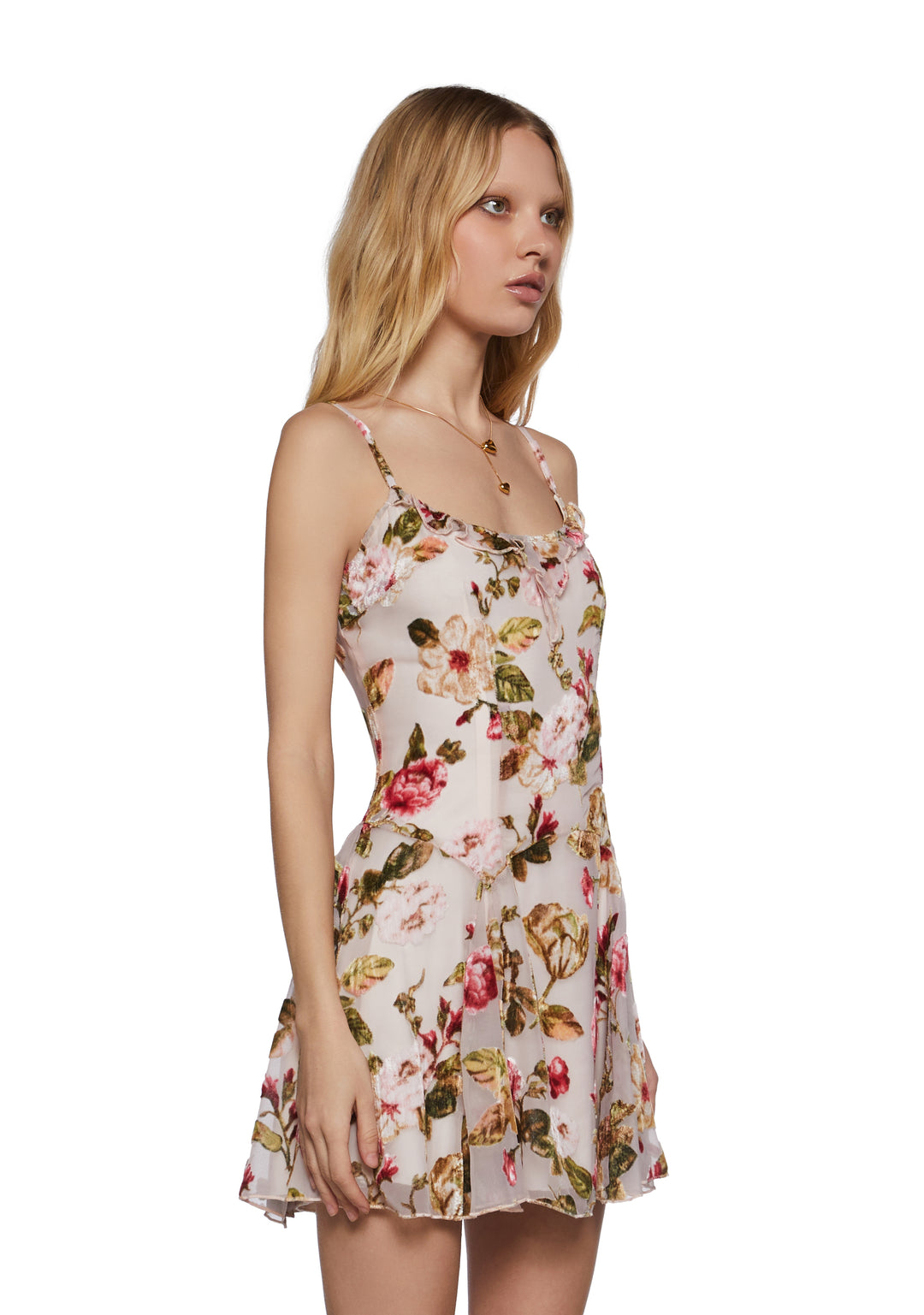 Womens Floral Velvet Mini Dress Current Mood - Multi - Image 3