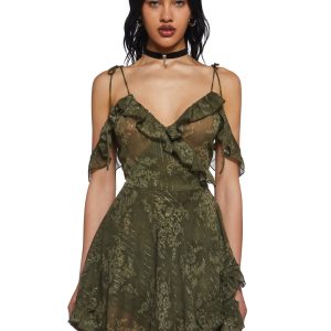 Womens Sheer Floral Chiffon Ruffled Wrap Dress Current Mood - Green