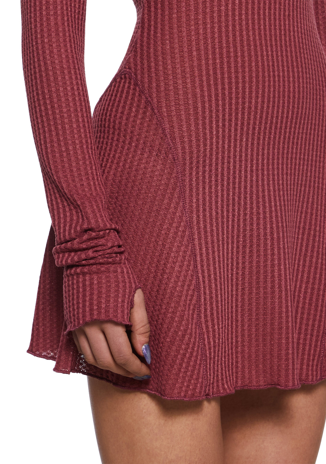 Womens Waffle Knit Mini Dress Current Mood - Brown - Image 5