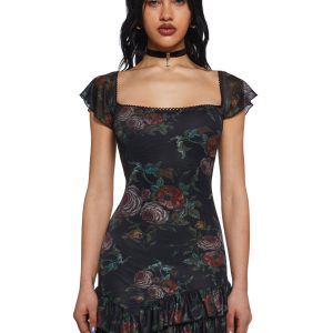 Womens Floral Ruffled Rayon Mini Dress Current Mood - Multi