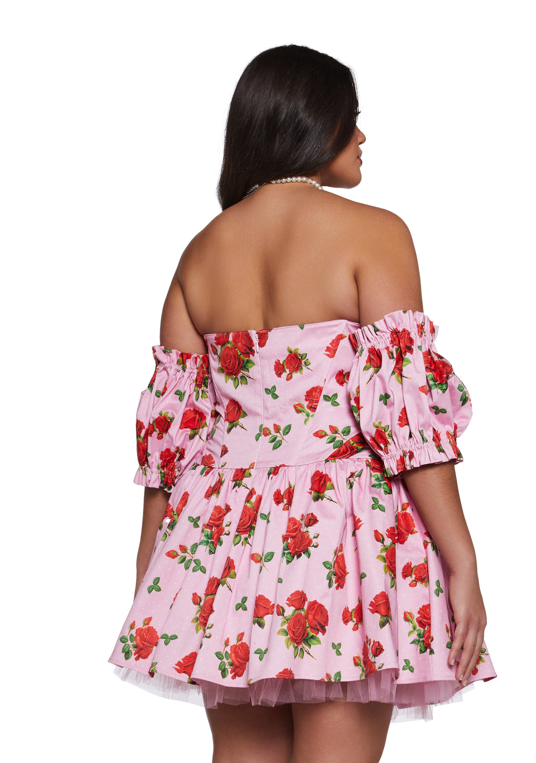 Womens Sexy Vday Rose Print Corset Mini Dress With Tulle Hem Sugar Thrillz - Pink - Image 8