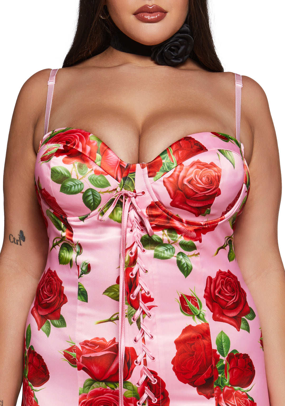 Floral Print Satin Midi Dress With Lace Ups Italian Night Out Sugar Thrillz - Pink - Image 7