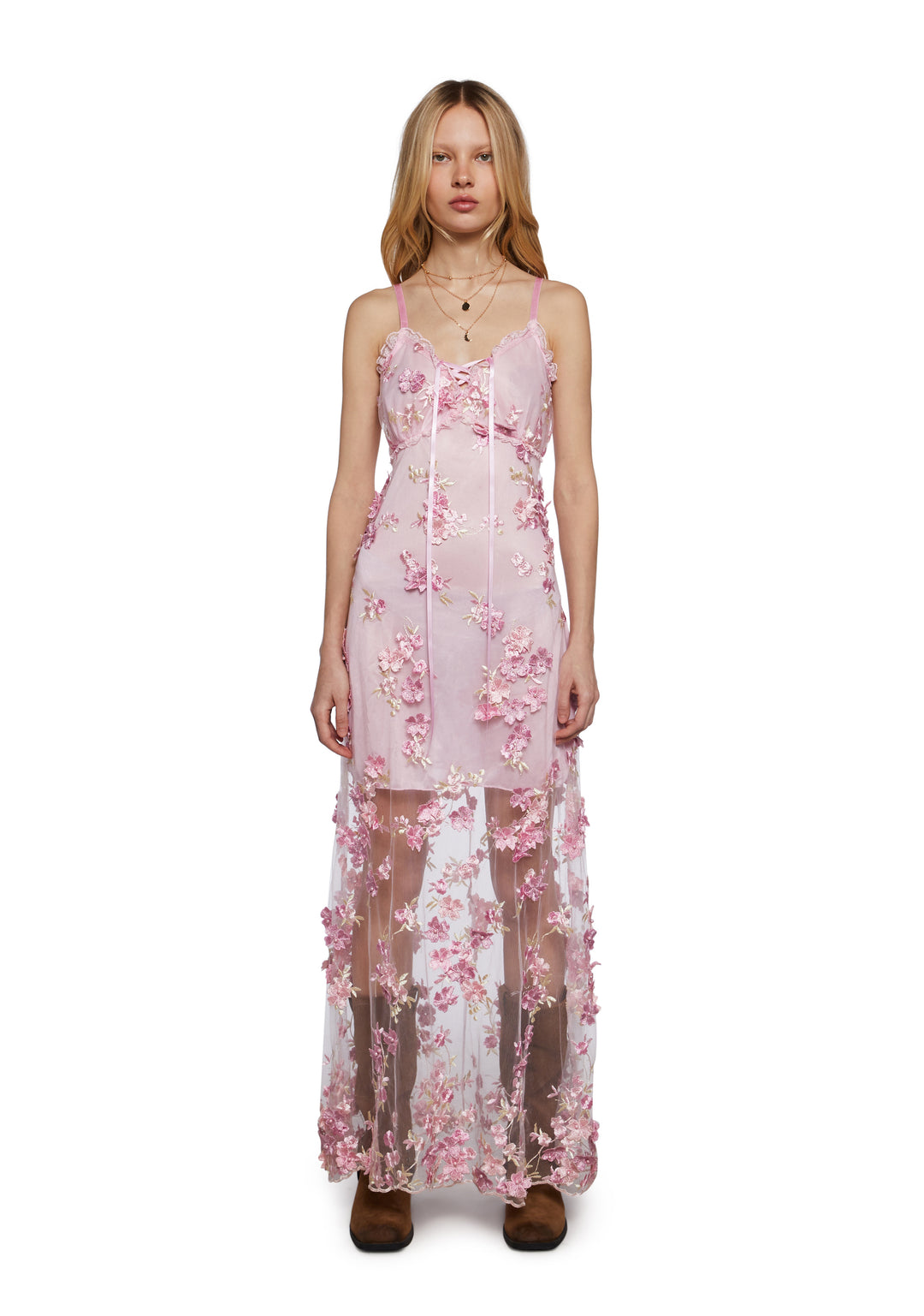 Womens Sexy Vday 3D Floral Mesh Maxi Dress Sugar Thrillz - Pink