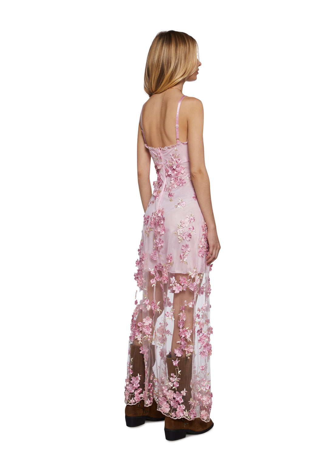 Womens Sexy Vday 3D Floral Mesh Maxi Dress Sugar Thrillz - Pink - Image 4