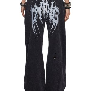 Womens Goth Washed Sweatpants Widow - Black