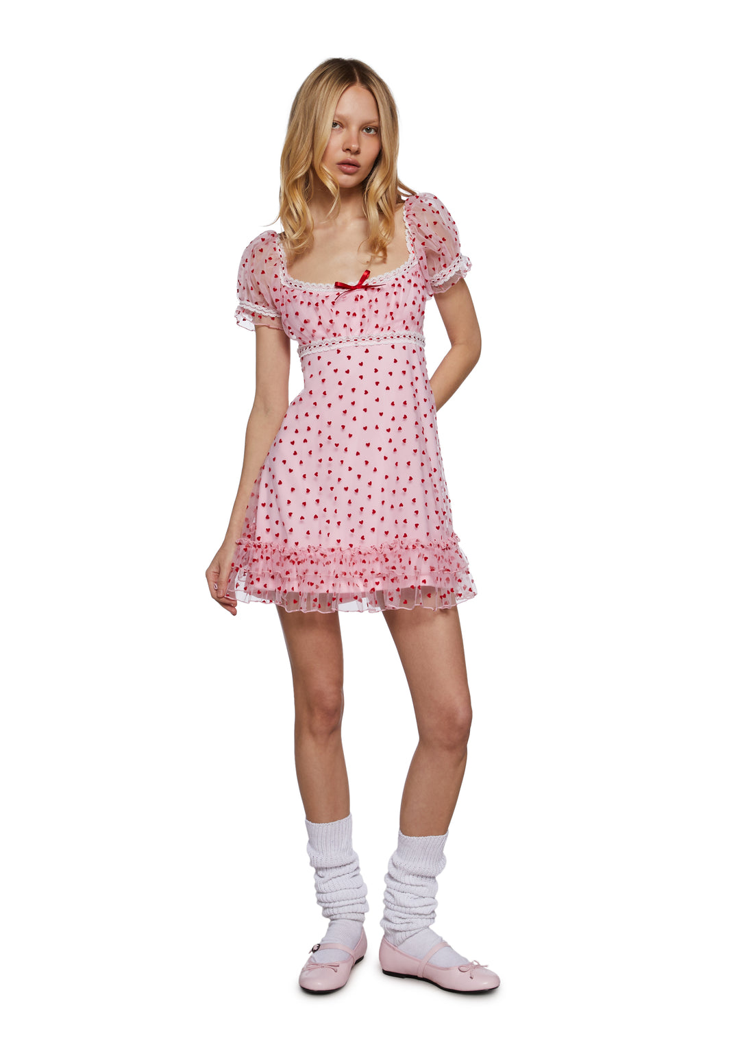 Womens Heart Print Babydoll Mini Dress Vday Sugar Thrillz - Pink - Image 2