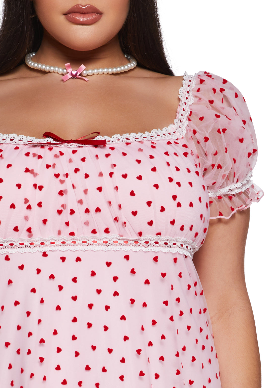 Womens Heart Print Babydoll Mini Dress Vday Sugar Thrillz - Pink - Image 9