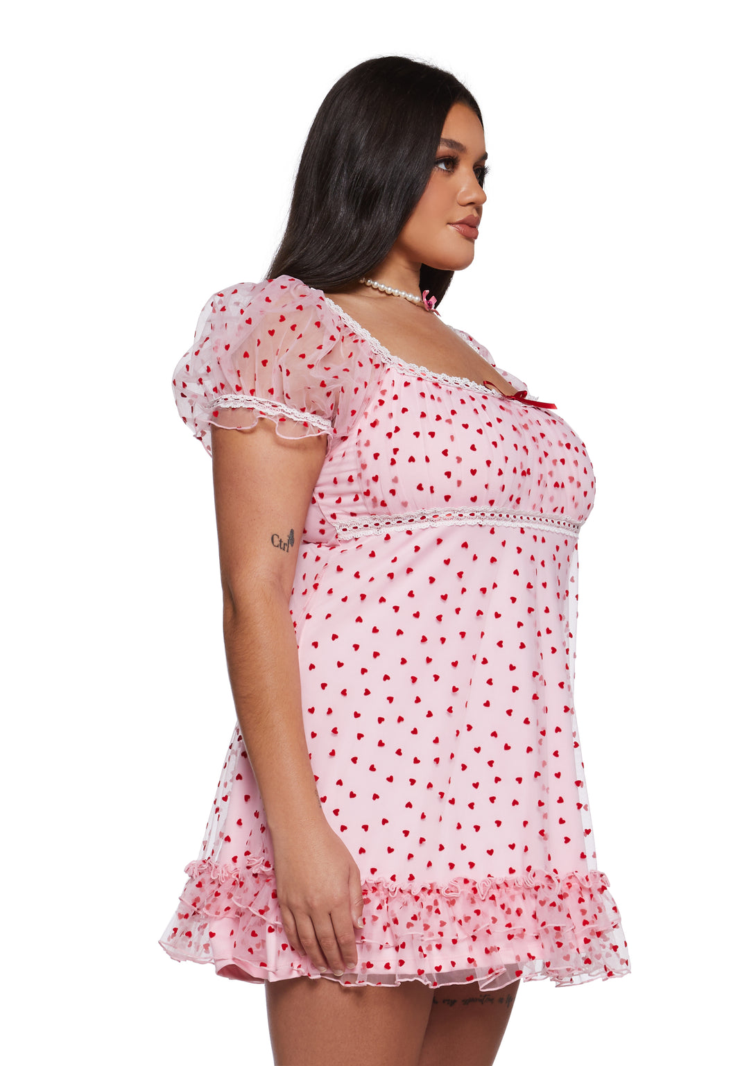 Womens Heart Print Babydoll Mini Dress Vday Sugar Thrillz - Pink - Image 7