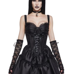 Satin Lace Corset Cupcake Mini Dress Widow - Black