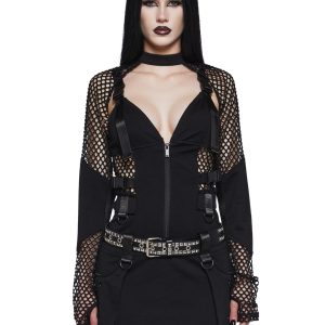 Nylon Sheer Fishnet Mesh Bodycon Mini Dress And Shrug Set Widow - Black