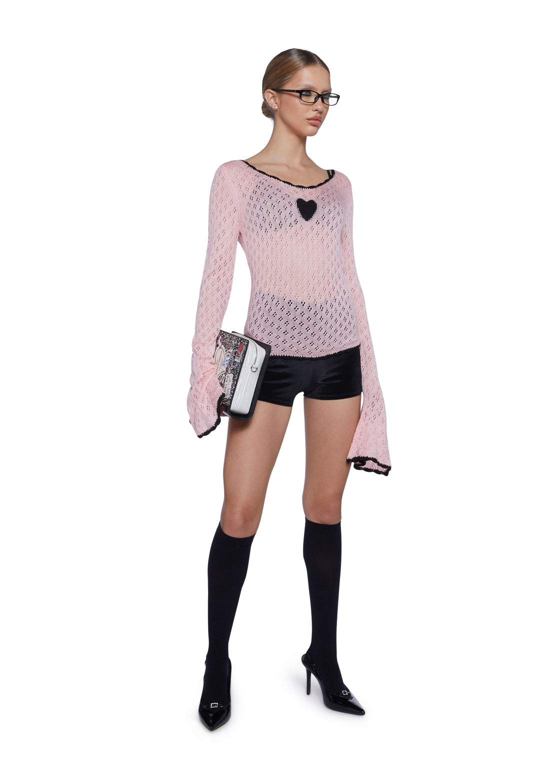 Womens Sexy Graphic Knit Sweater With Heart Graphic Sugar Thrillz - Pink - Image 2