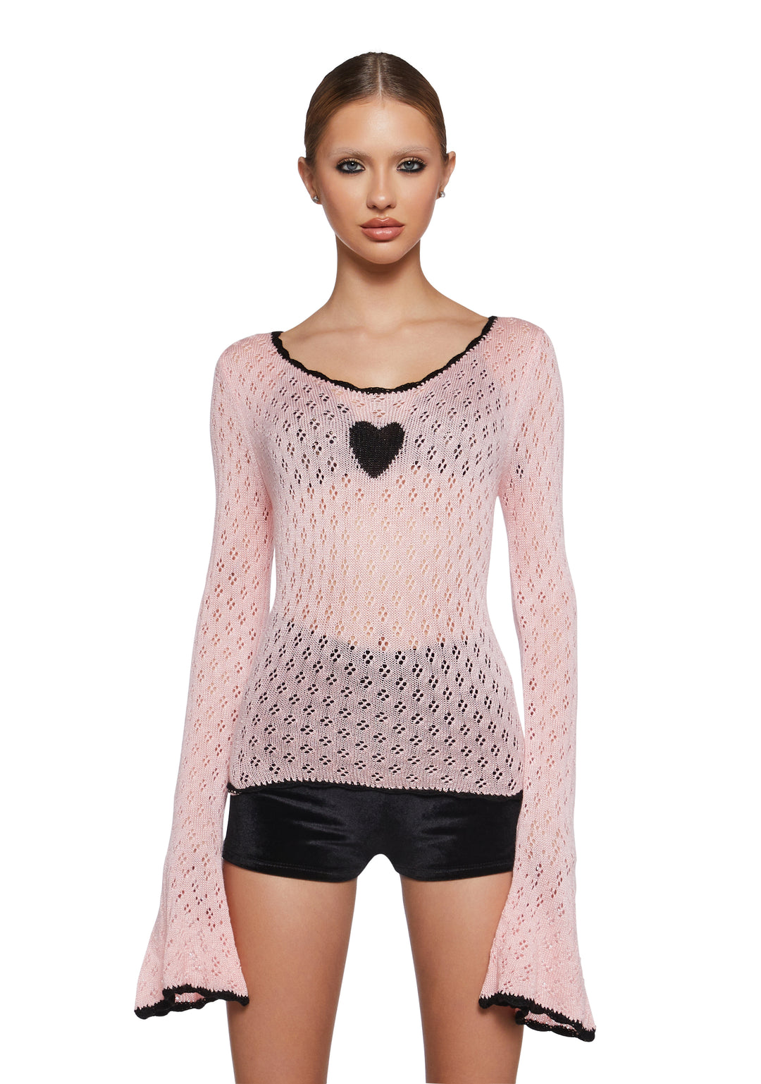 Womens Sexy Graphic Knit Sweater With Heart Graphic Sugar Thrillz - Pink