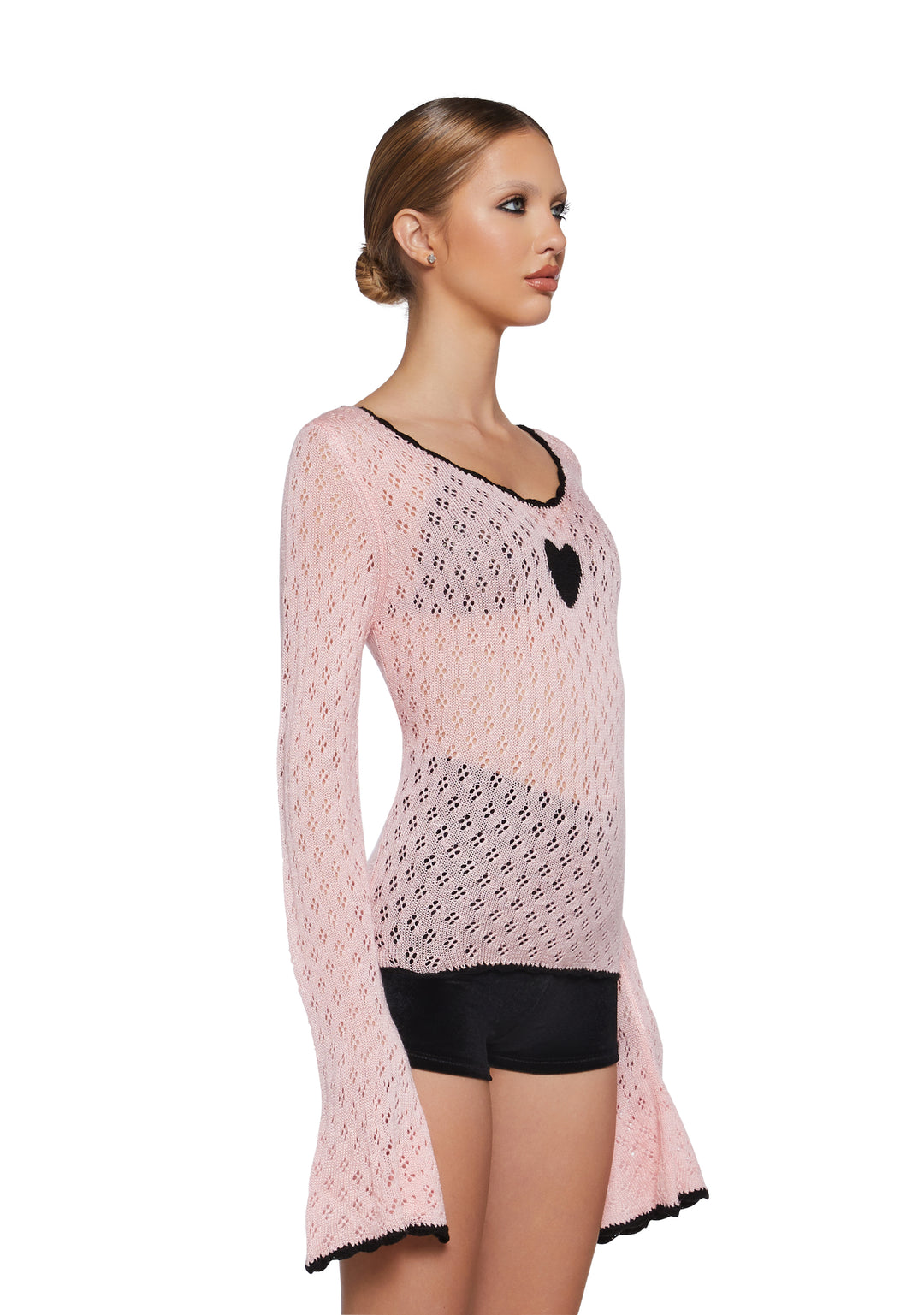 Womens Sexy Graphic Knit Sweater With Heart Graphic Sugar Thrillz - Pink - Image 3