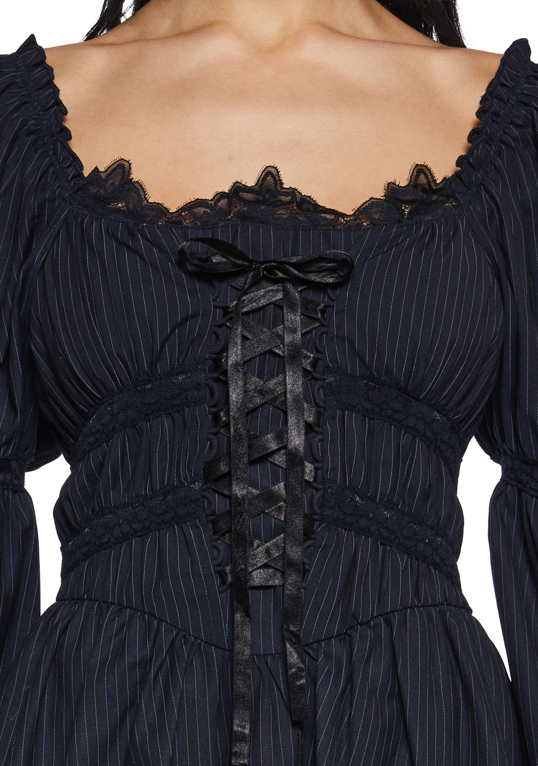 Womens Sexy Pinstripe Long Sleeve Mini Dress Sugar Thrillz - Black - Image 5