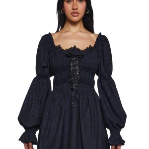 Womens Sexy Pinstripe Long Sleeve Mini Dress Sugar Thrillz - Black