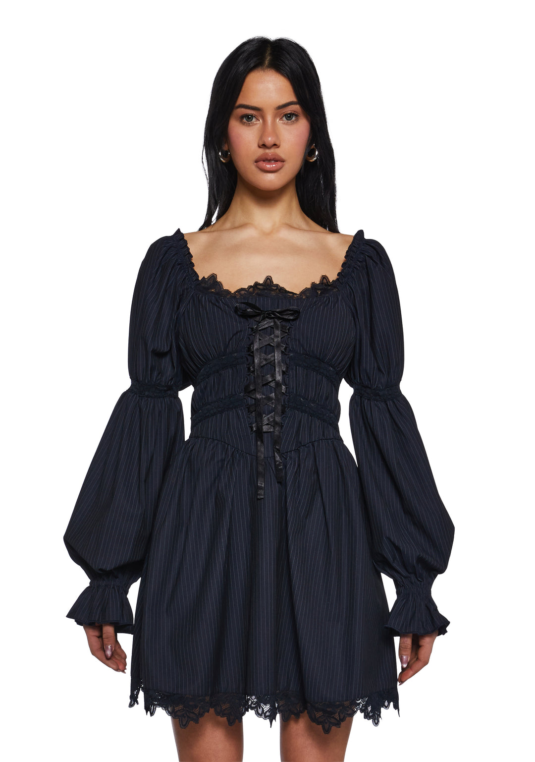 Womens Sexy Pinstripe Long Sleeve Mini Dress Sugar Thrillz - Black