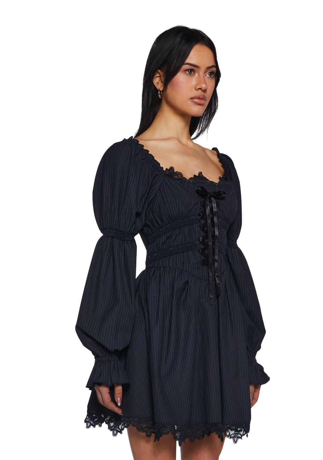 Womens Sexy Pinstripe Long Sleeve Mini Dress Sugar Thrillz - Black - Image 3