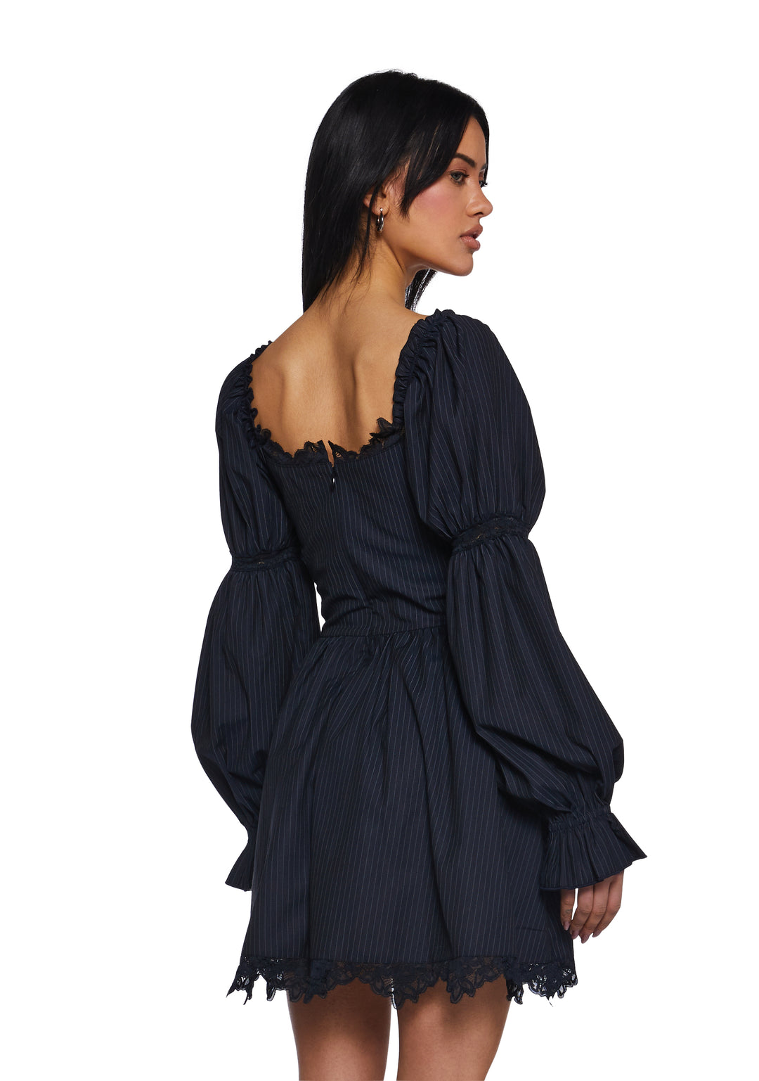 Womens Sexy Pinstripe Long Sleeve Mini Dress Sugar Thrillz - Black - Image 4