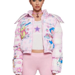 Nylon Quilted Cute Critter Print Puffer Jacket Sugar Thrillz - Multi