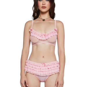 Womens Sexy Vday Sheer Mesh Bra With Ruffles Sugar Thrillz - Pink