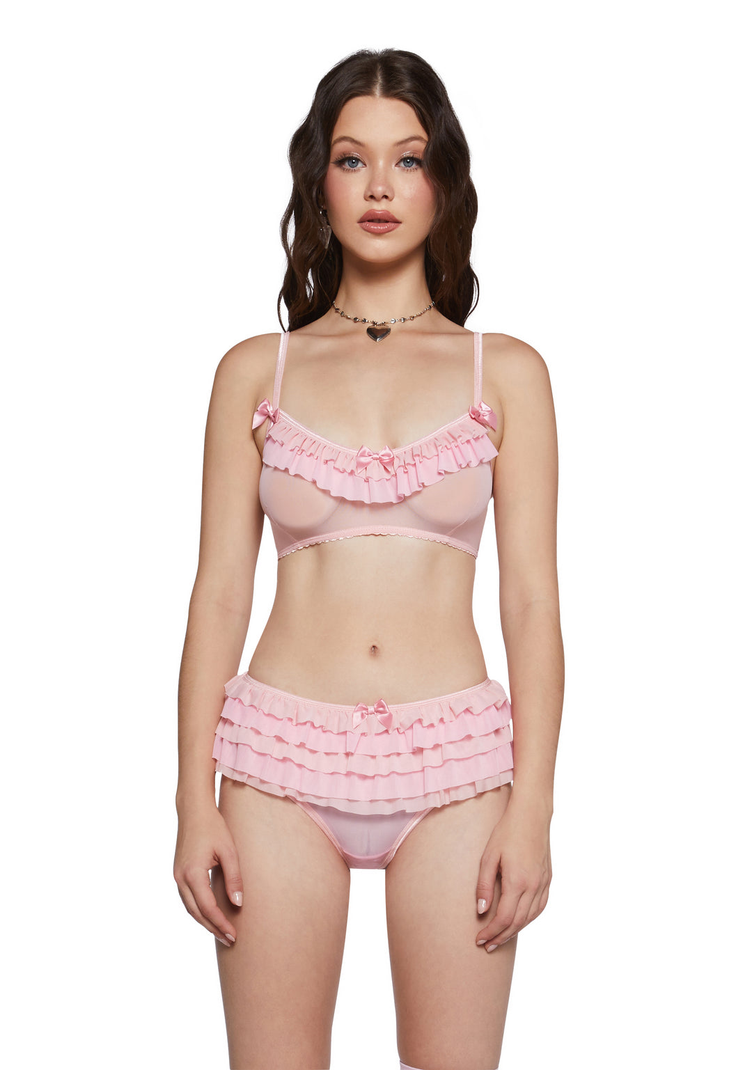 Womens Sexy Vday Sheer Mesh Bra With Ruffles Sugar Thrillz - Pink