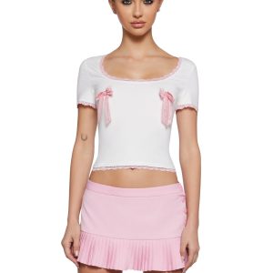 Lace Bow Applique Baby Crop Tee Sugar Thrillz - White
