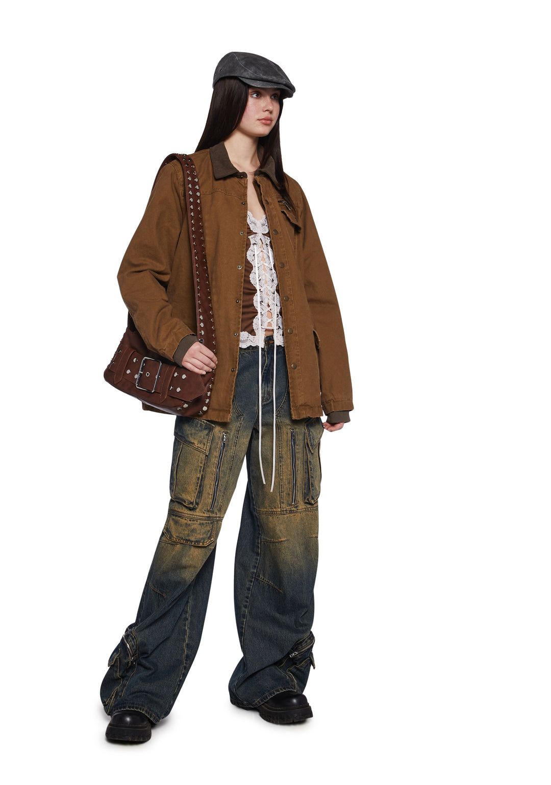 Oversized Twill Corduroy Trucker Jacket Current Mood - Brown - Image 2