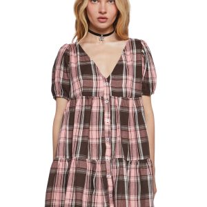 Womens Preppy Plaid Babydoll Dress Delias - Multi