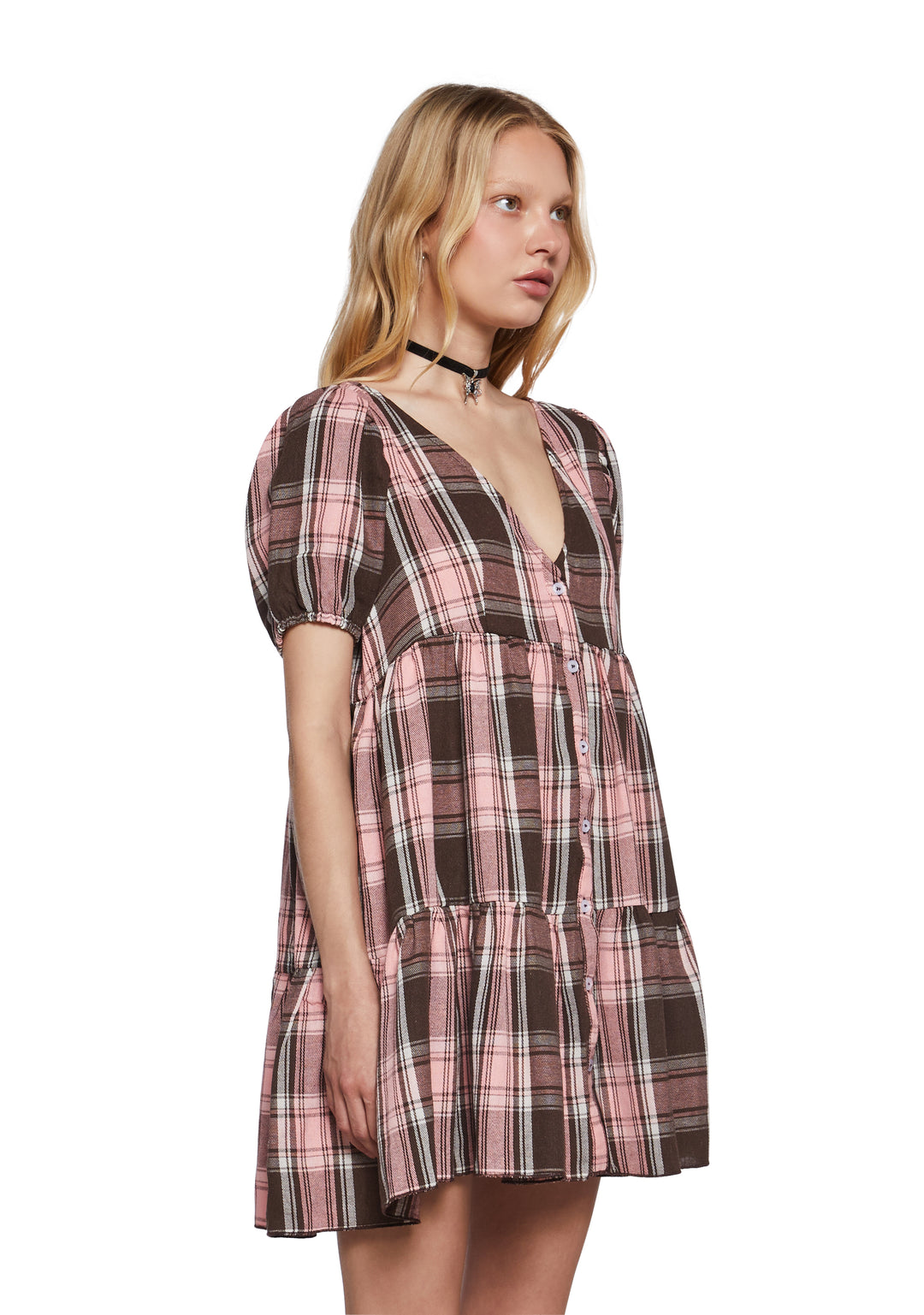 Womens Preppy Plaid Babydoll Dress Delias - Multi - Image 3