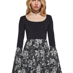 Womens Sexy Babydoll Dress With Floral Graphic Print Delias - Black