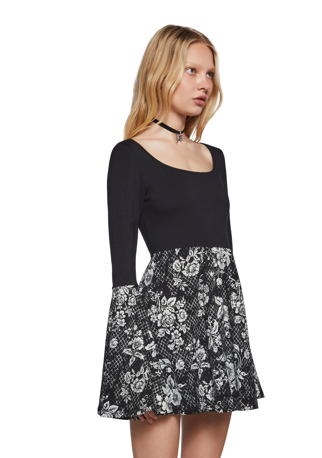 Womens Sexy Babydoll Dress With Floral Graphic Print Delias - Black - Image 3