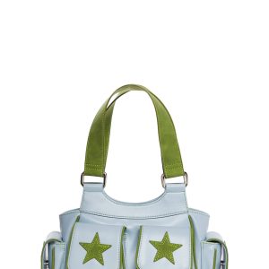 Vegan Leather Contrast Colored Star Applique Shoulder Bag Delia's - Blue
