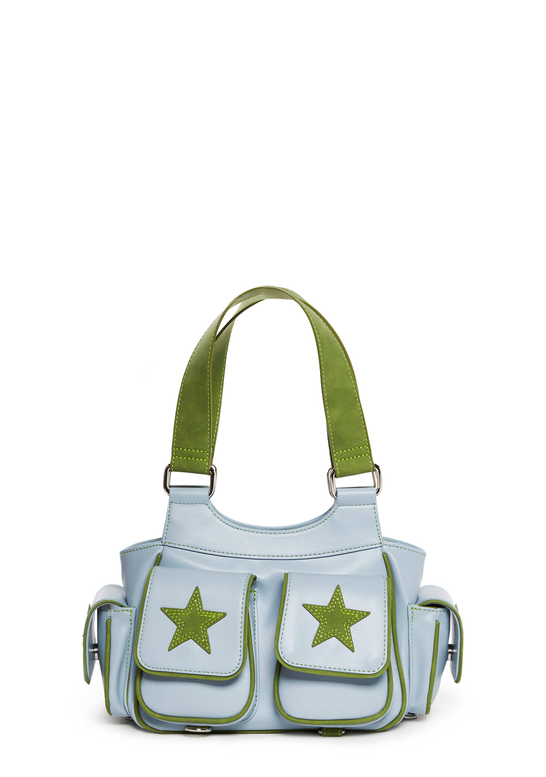 Vegan Leather Contrast Colored Star Applique Shoulder Bag Delia's - Blue