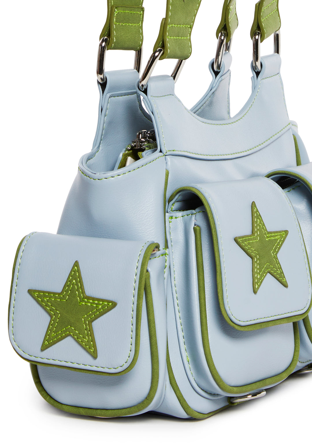 Vegan Leather Contrast Colored Star Applique Shoulder Bag Delia's - Blue - Image 5