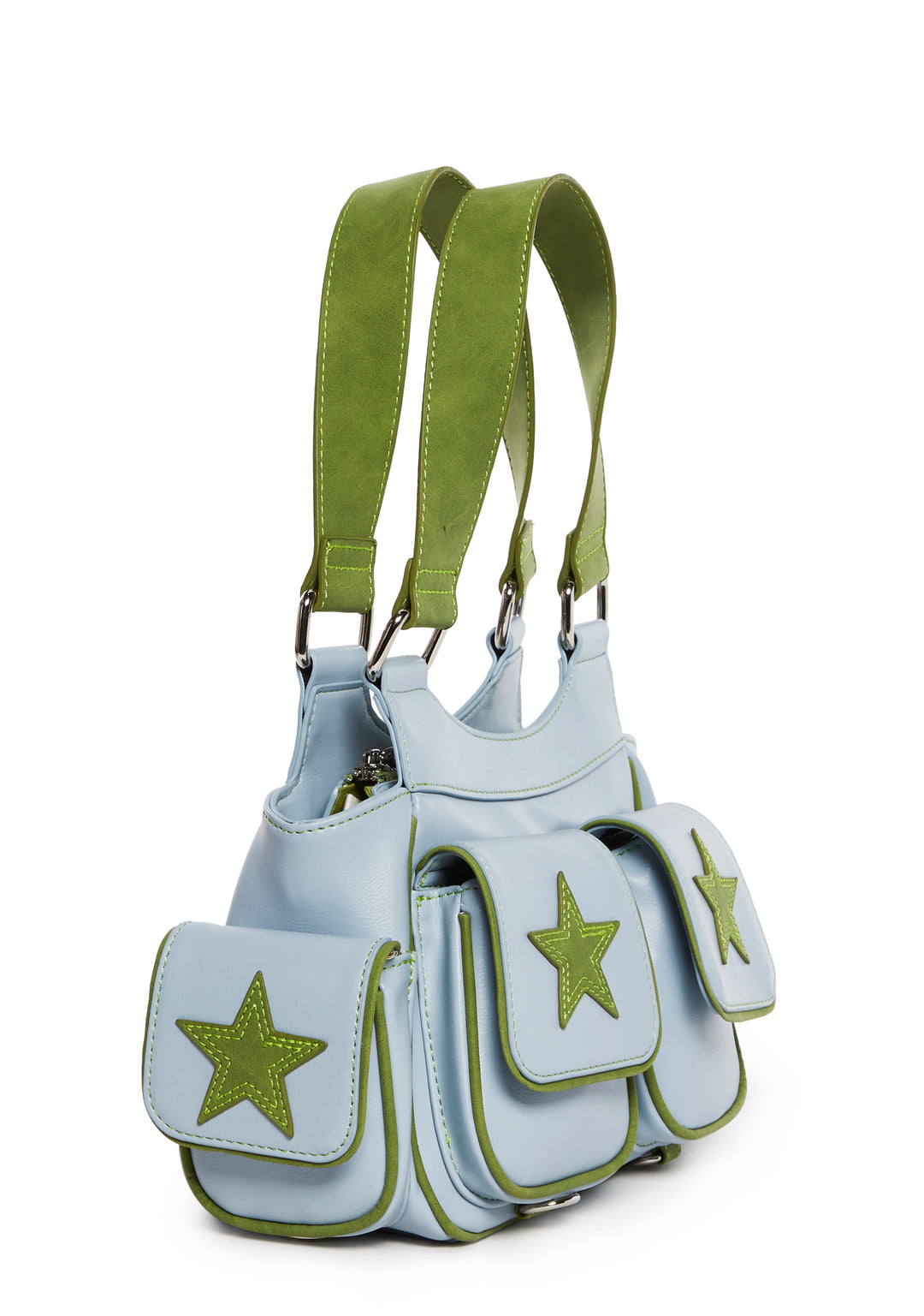 Vegan Leather Contrast Colored Star Applique Shoulder Bag Delia's - Blue - Image 3