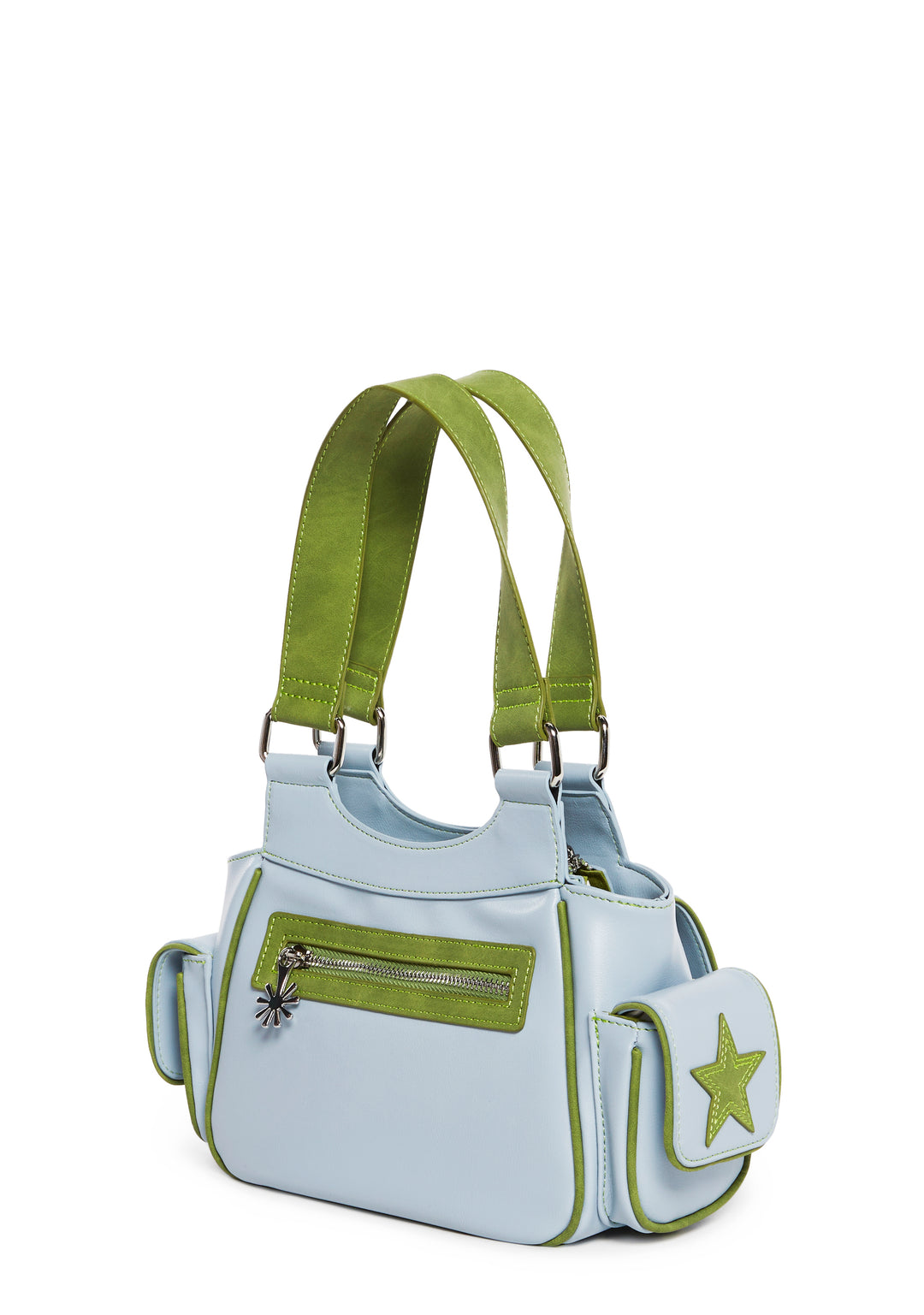 Vegan Leather Contrast Colored Star Applique Shoulder Bag Delia's - Blue - Image 4