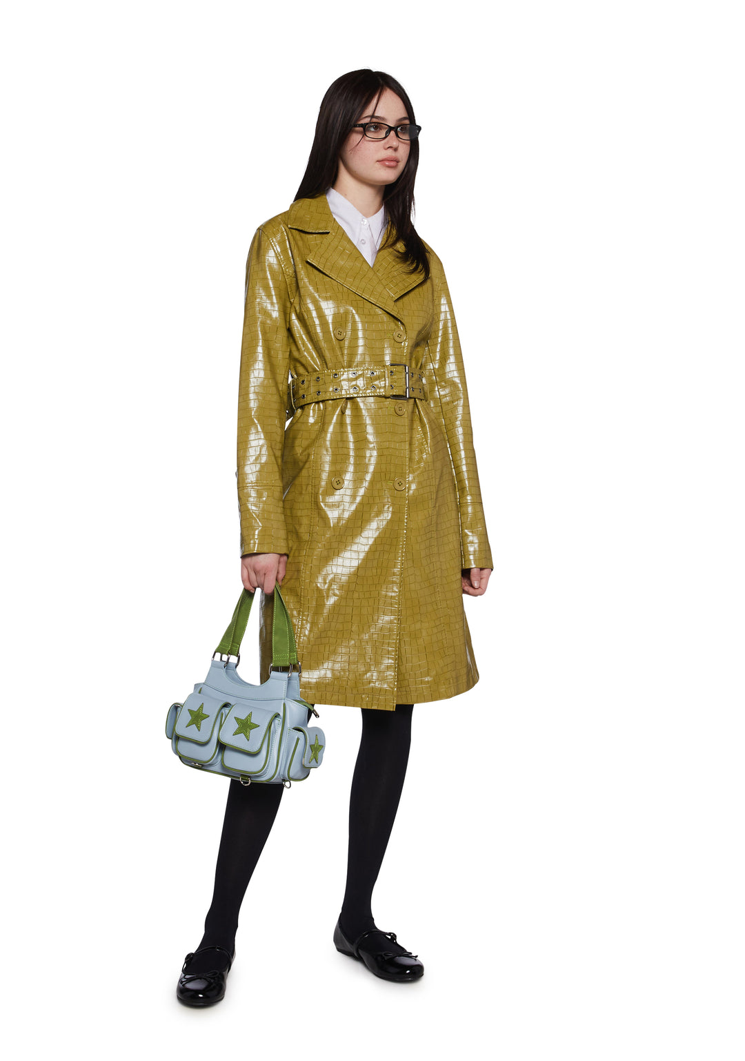 Vegan Leather Contrast Colored Star Applique Shoulder Bag Delia's - Blue - Image 2