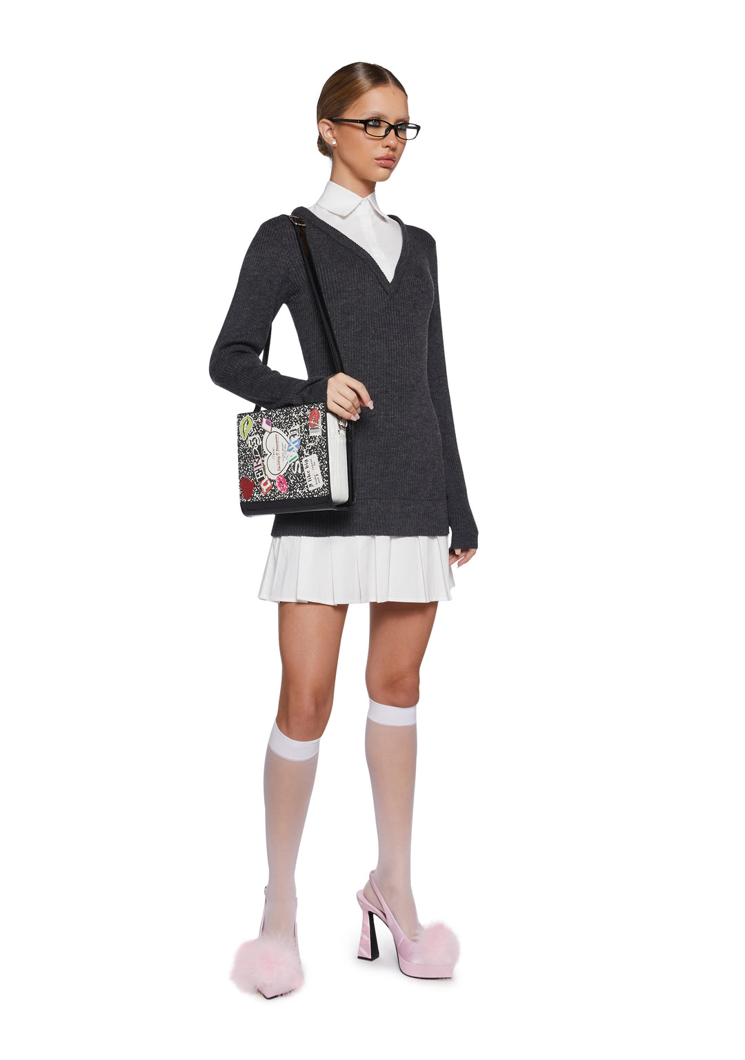 Patent Vegan Leather Composition Book Shaped Crossbody Bag Sugar Thrillz - Multi - Image 6