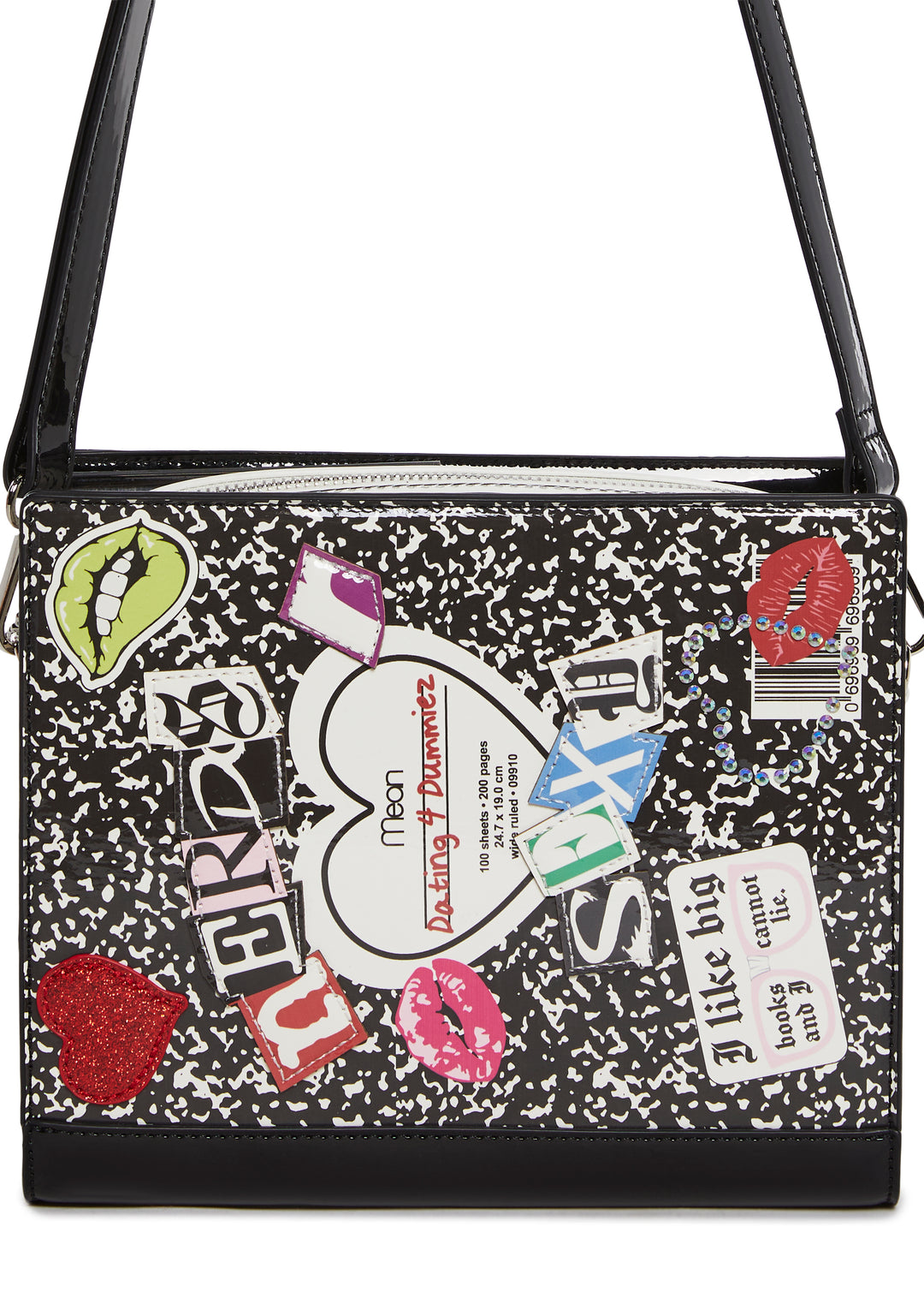 Patent Vegan Leather Composition Book Shaped Crossbody Bag Sugar Thrillz - Multi - Image 7