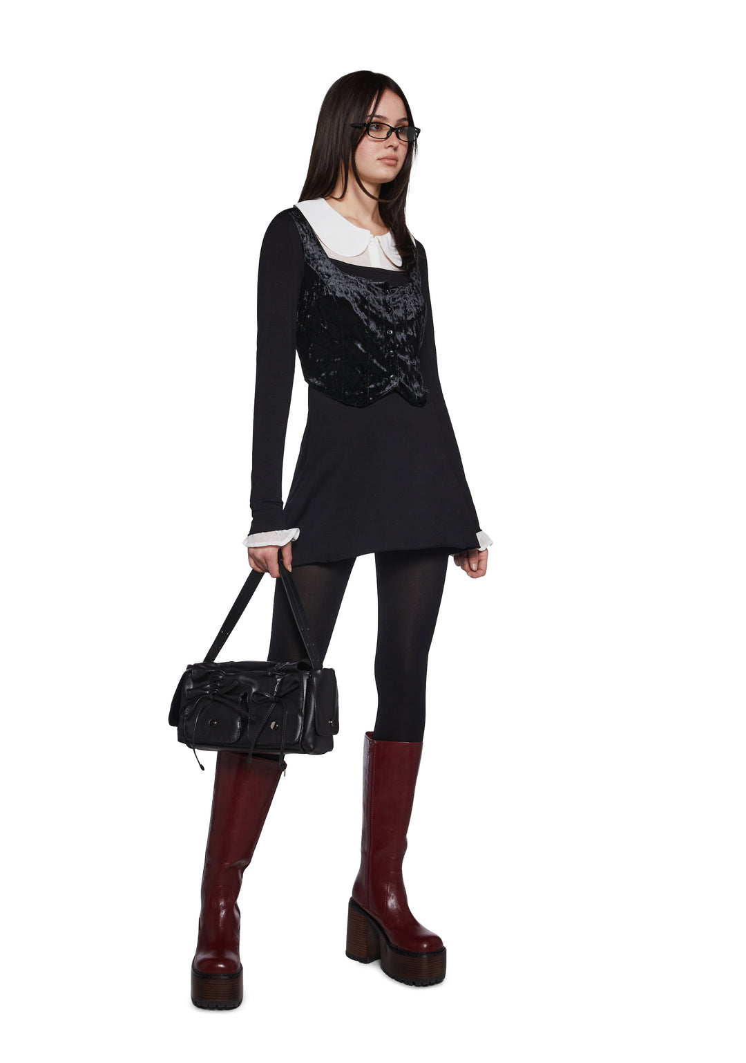 Womens Mini Dress And Velvet Vest Set Delias - Black - Image 2