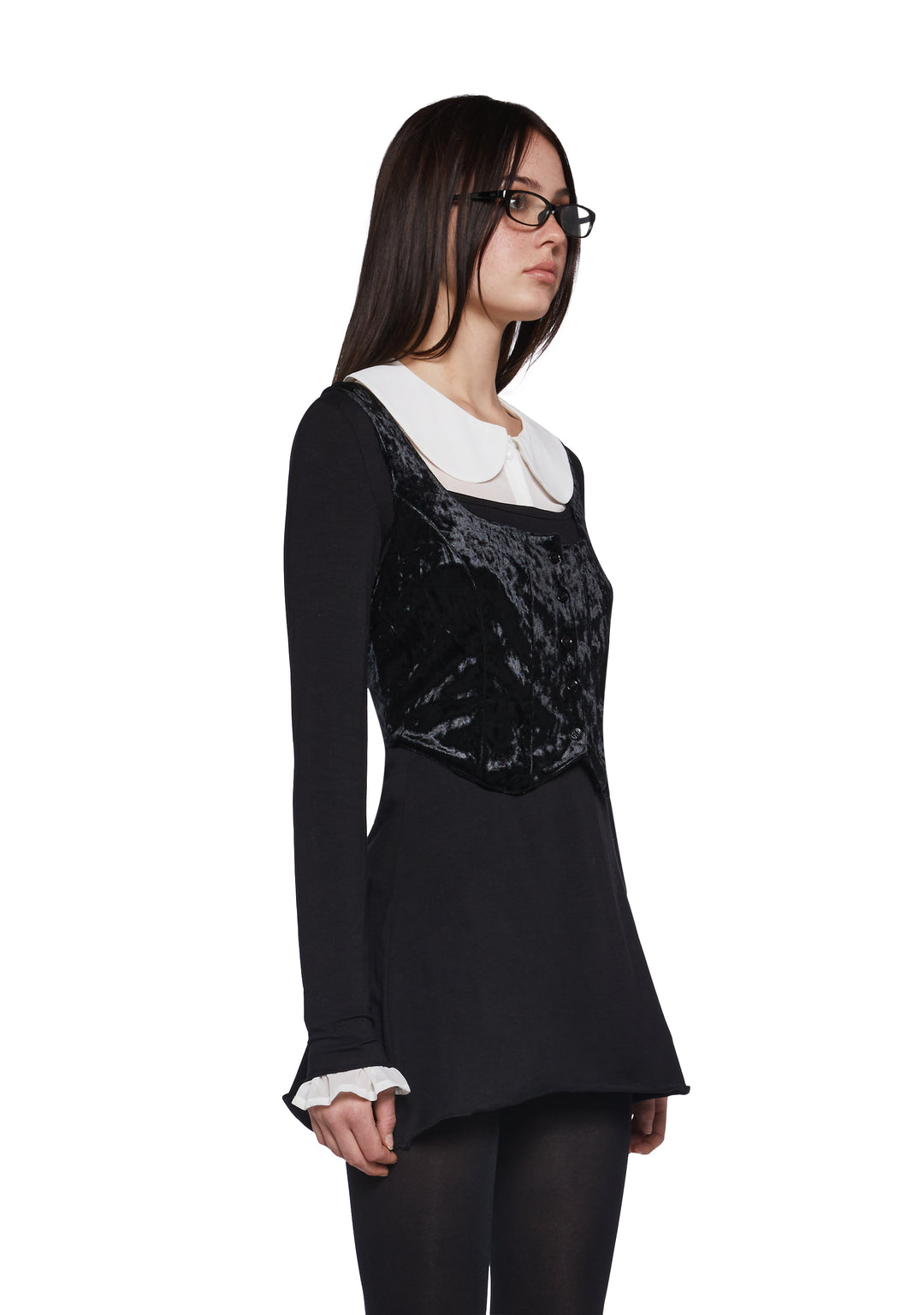 Womens Mini Dress And Velvet Vest Set Delias - Black - Image 3